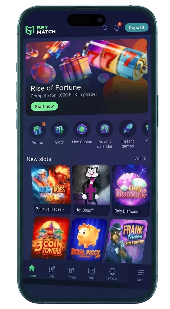 BetMatch alkalmazás főképernyője iPhone készüléken
