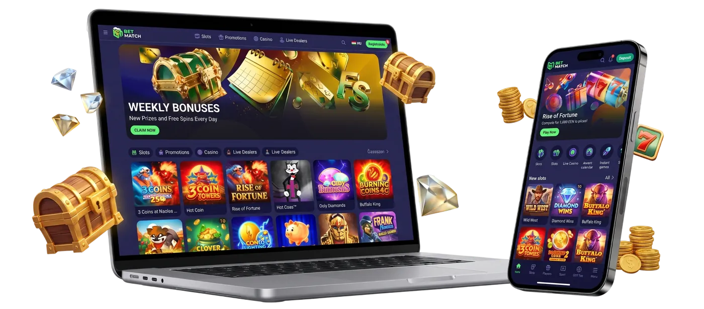 BetMatch játékkínálat laptopon és mobilon: nyerőgépek és heti bónuszok