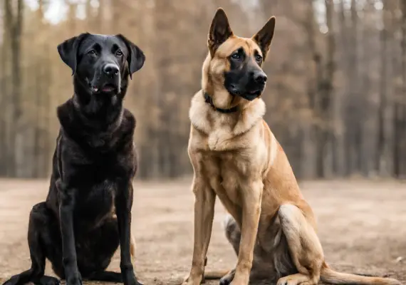 Labrador Retriever and the Belgian Malinois are standing together