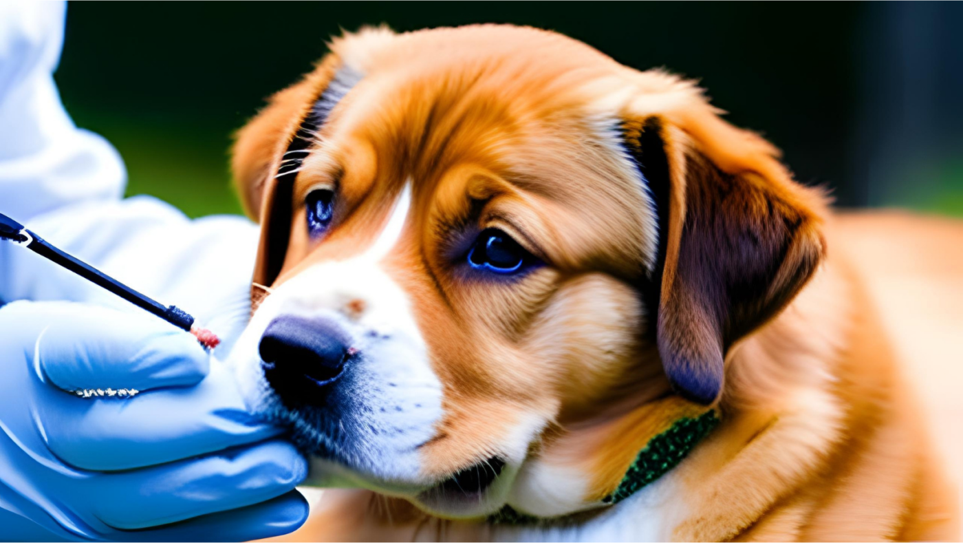 Veterinarian holding a puppy and administering a vaccine injection
